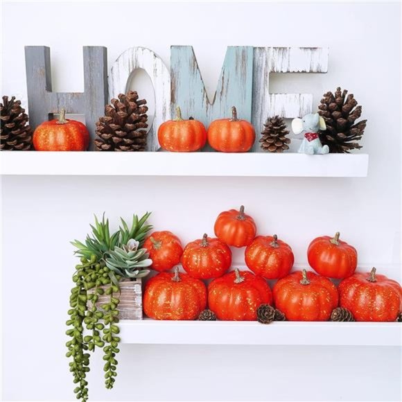 12Pcs Assorted Small Orange Artificial Pumpkins Harvest Decorative Pumpkins Foam - Picture 4 of 7